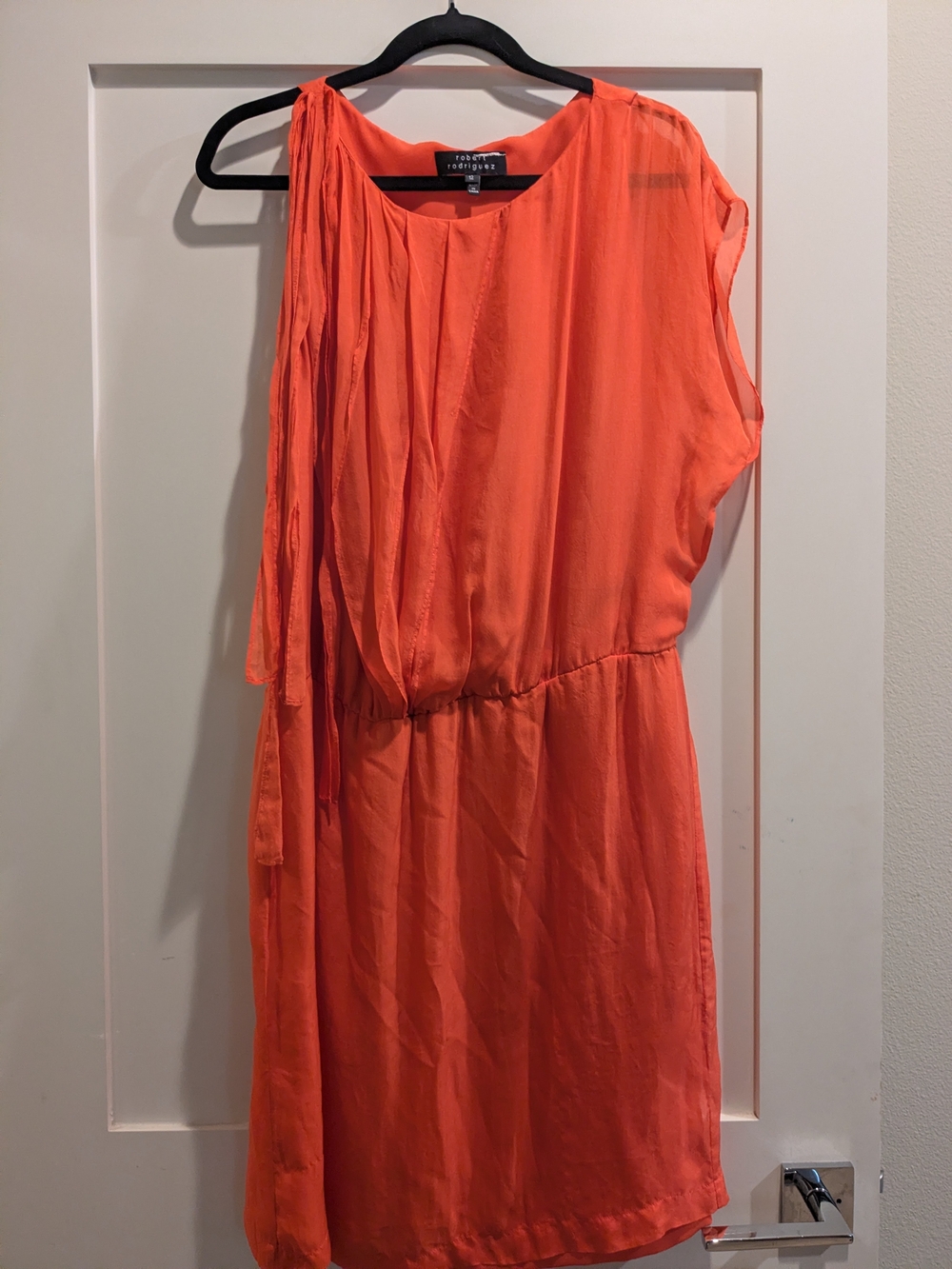Robert Rodriguez Orange Asymmetrical 100% Silk Draped Drop Waist Dress Size 12